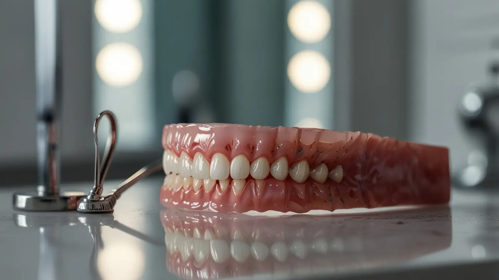 Implant-supported denture secured on dental implants